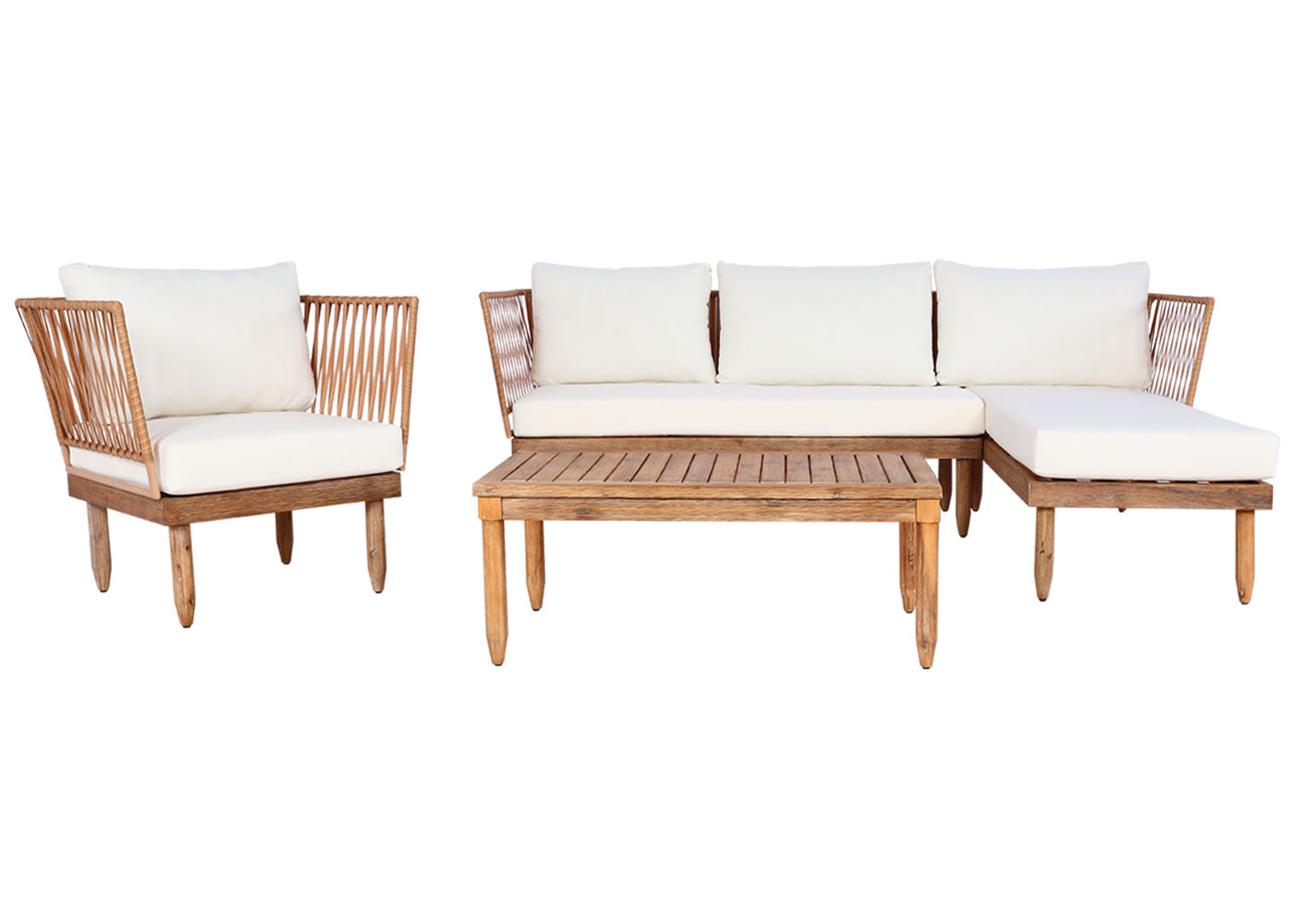 Cosmo Casa - Tuinset - Zitgroep Lounge met Bank - Acaciahout - Crèmewit