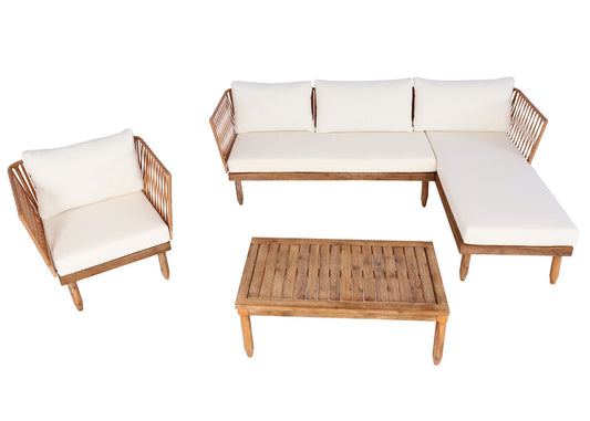 Cosmo Casa - Tuinset - Zitgroep Lounge met Bank - Acaciahout - Crèmewit