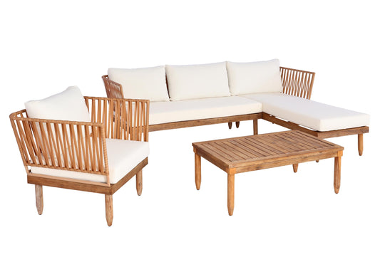 Cosmo Casa - Tuinset - Zitgroep Lounge met Bank - Acaciahout - Crèmewit