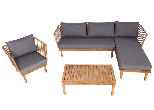 Cosmo Casa - Tuinset - Zitgroep Lounge met Bank - Acaciahout - Donkergrijs