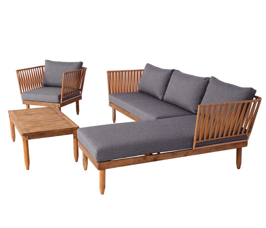 Cosmo Casa - Tuinset - Zitgroep Lounge met Bank - Acaciahout - Donkergrijs