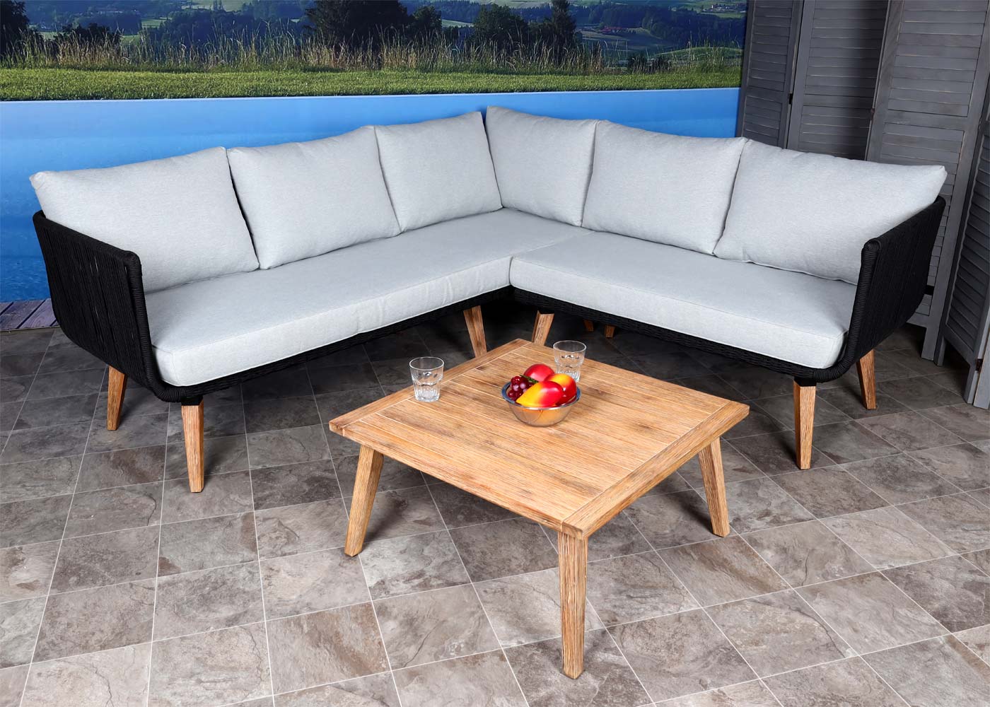 Cosmo Casa - Tuinset - Lounge Set met Bank - Acaciahout - Bekleding Lichtgrijs - MVG-Gecertificeerd