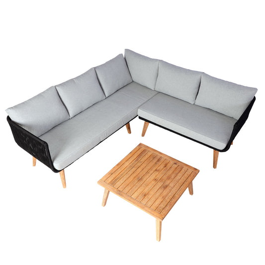 Cosmo Casa - Tuinset - Lounge Set met Bank - Acaciahout - Bekleding Lichtgrijs - MVG-Gecertificeerd