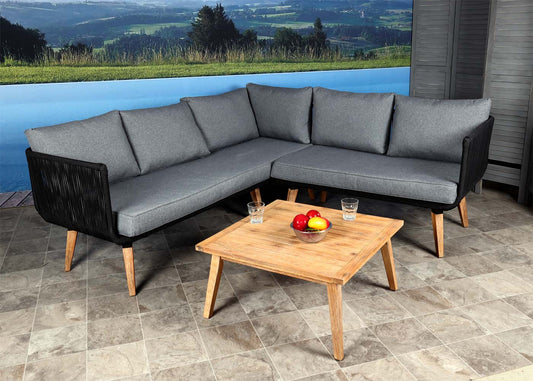 Cosmo Casa - Tuinset - Lounge Set met Bank - Acaciahout - Bekleding Donkergrijs - MVG-Gecertificeerd