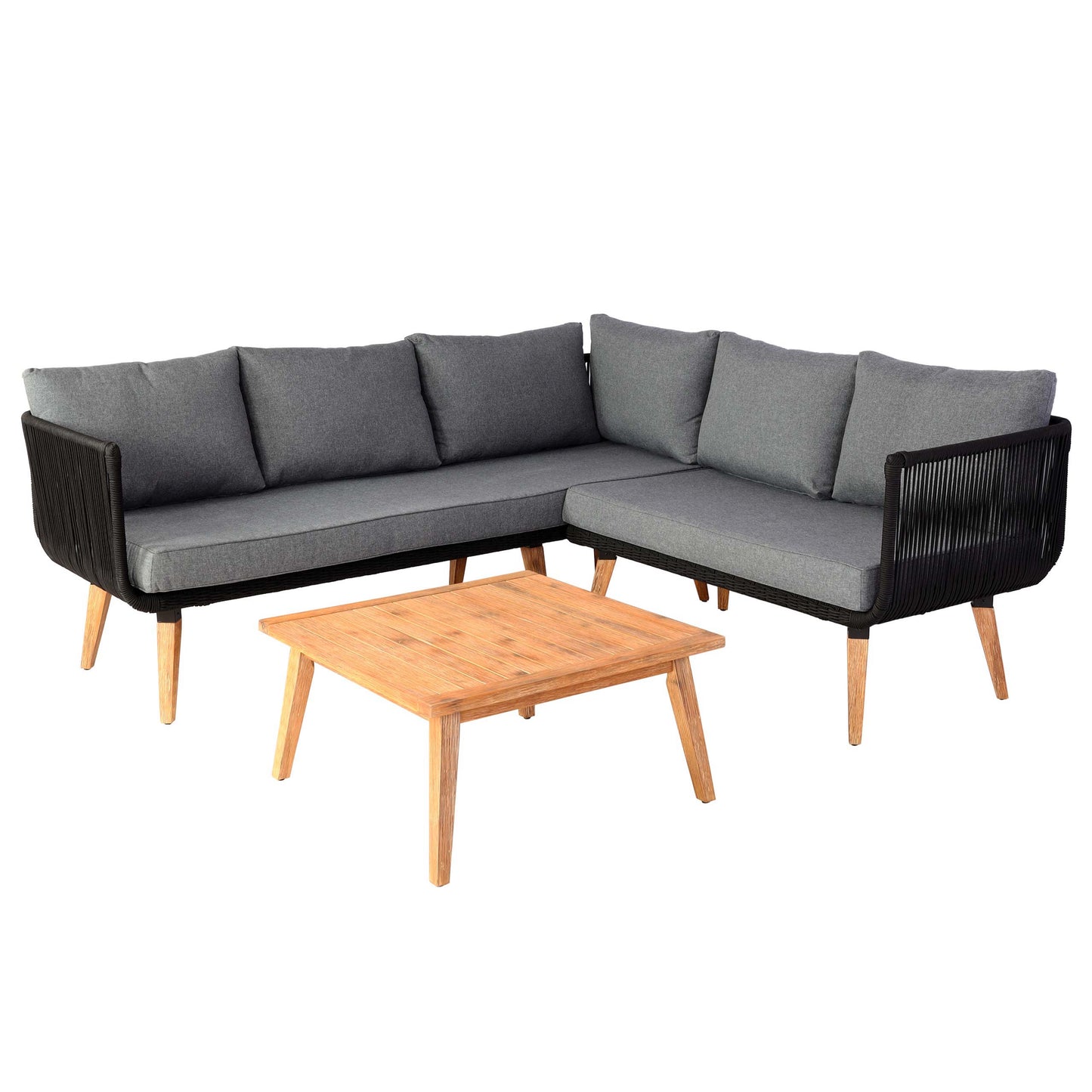 Cosmo Casa - Tuinset - Lounge Set met Bank - Acaciahout - Bekleding Donkergrijs - MVG-Gecertificeerd