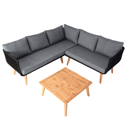 Cosmo Casa - Tuinset - Lounge Set met Bank - Acaciahout - Bekleding Donkergrijs - MVG-Gecertificeerd