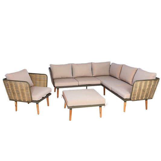 Cosmo Casa - Tuinset - Lounge Set met Bank - Acaciahout & Aluminium - Lichtgrijs