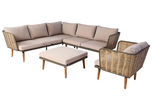 Cosmo Casa - Tuinset - Lounge Set met Bank - Acaciahout & Aluminium - Lichtgrijs