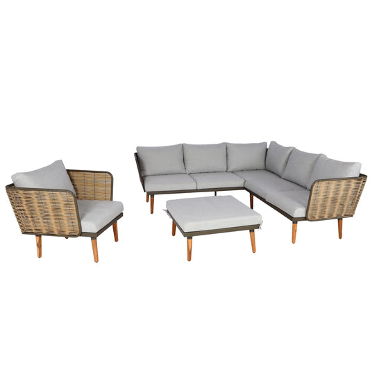 Cosmo Casa - Tuinset - Lounge Set met Bank - Polyrotan & Metaal - Lichtgrijs