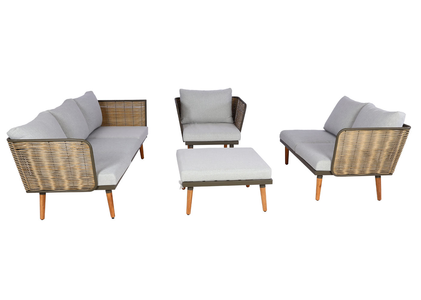 Cosmo Casa - Tuinset - Lounge Set met Bank - Polyrotan & Metaal - Lichtgrijs