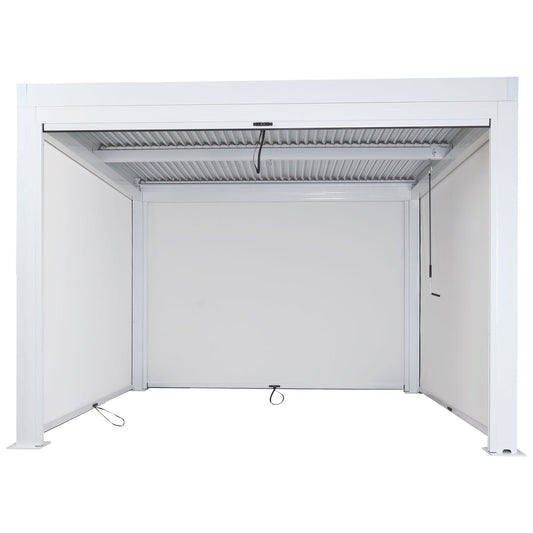 Cosmo Casa - Pergola met Zijwand - Lamellenpaviljoenrolgordijn Stormvast - Aluminium Frame - Wit - 3×3 m