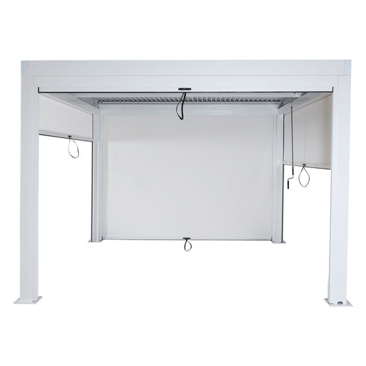 Cosmo Casa - Pergola met Zijwand - Lamellenpaviljoenrolgordijn Stormvast - Aluminium Frame - Wit - 3×3 m