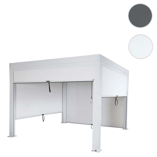 Cosmo Casa - Pergola met Zijwand - Lamellenpaviljoenrolgordijn Stormvast - Aluminium Frame - Wit - 3×3 m