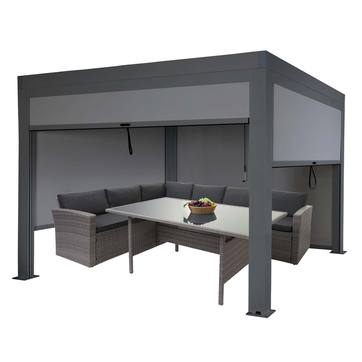 Cosmo Casa - Pergola met Zijwand - Lamellenpaviljoenrolgordijn Stormvast - Aluminium Frame - Antraciet - 3×3 m