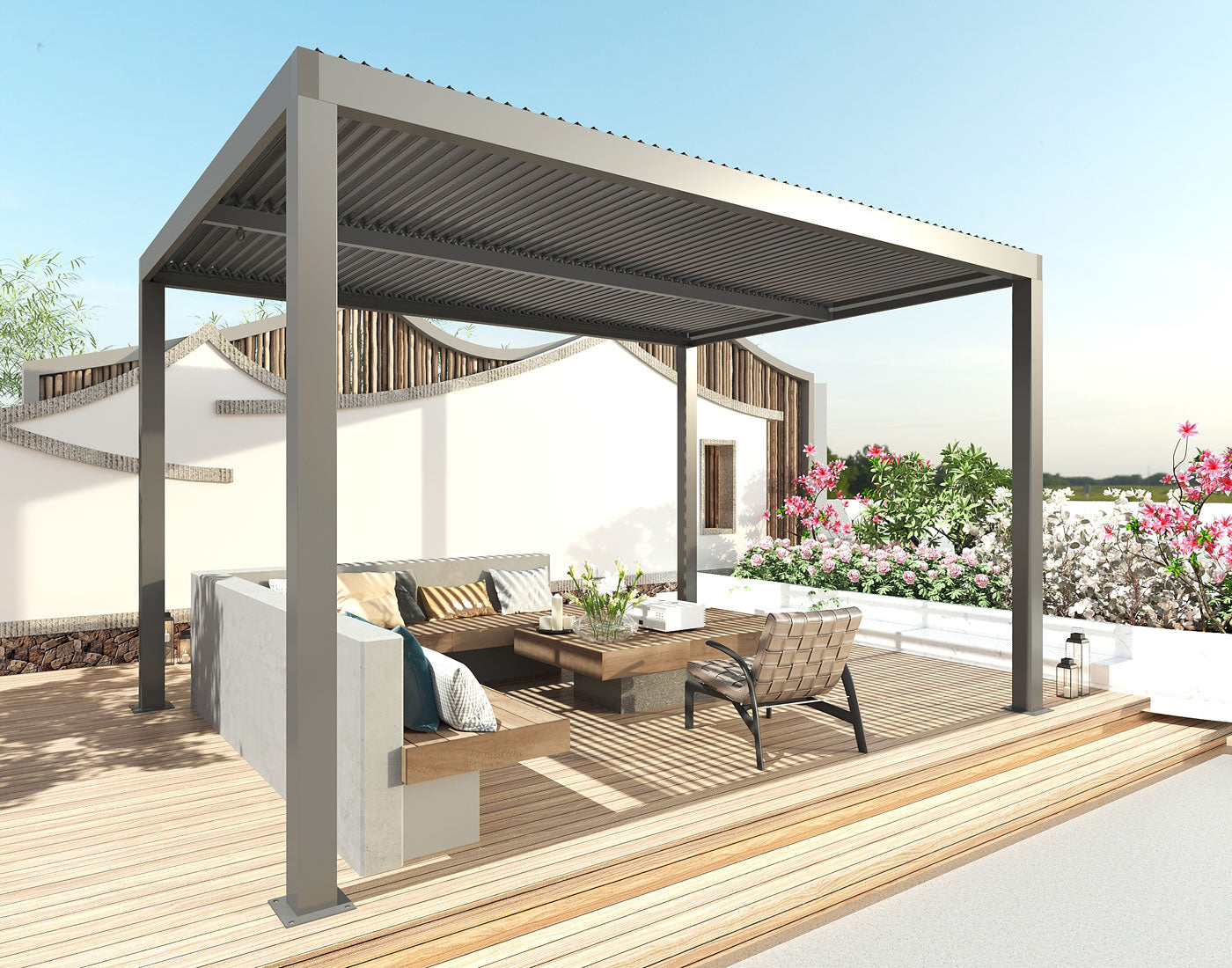 Cosmo Casa - Pergola - Lamellenpaviljoen met Regengoot Stormvast - Aluminium Frame - Antraciet - 3×4 m