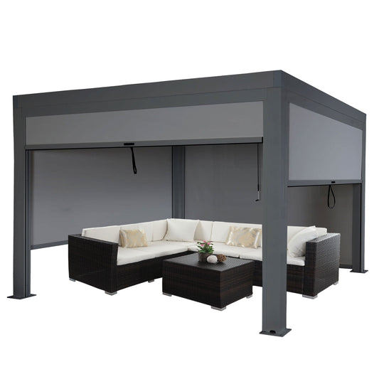 Cosmo Casa - Pergola met Zijwand - Lamellenpaviljoenrolgordijn Stormvast - Aluminium Frame - Antraciet - 3×4 m