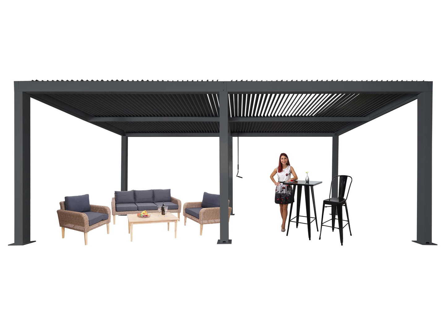 Cosmo Casa - Pergola - Lamellenpaviljoen met Regengoot Stormvast - Aluminium Frame - Antraciet - 3×6 m