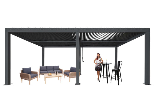Cosmo Casa - Pergola - Lamellenpaviljoen met Regengoot Stormvast - Aluminium Frame - Antraciet - 3×6 m