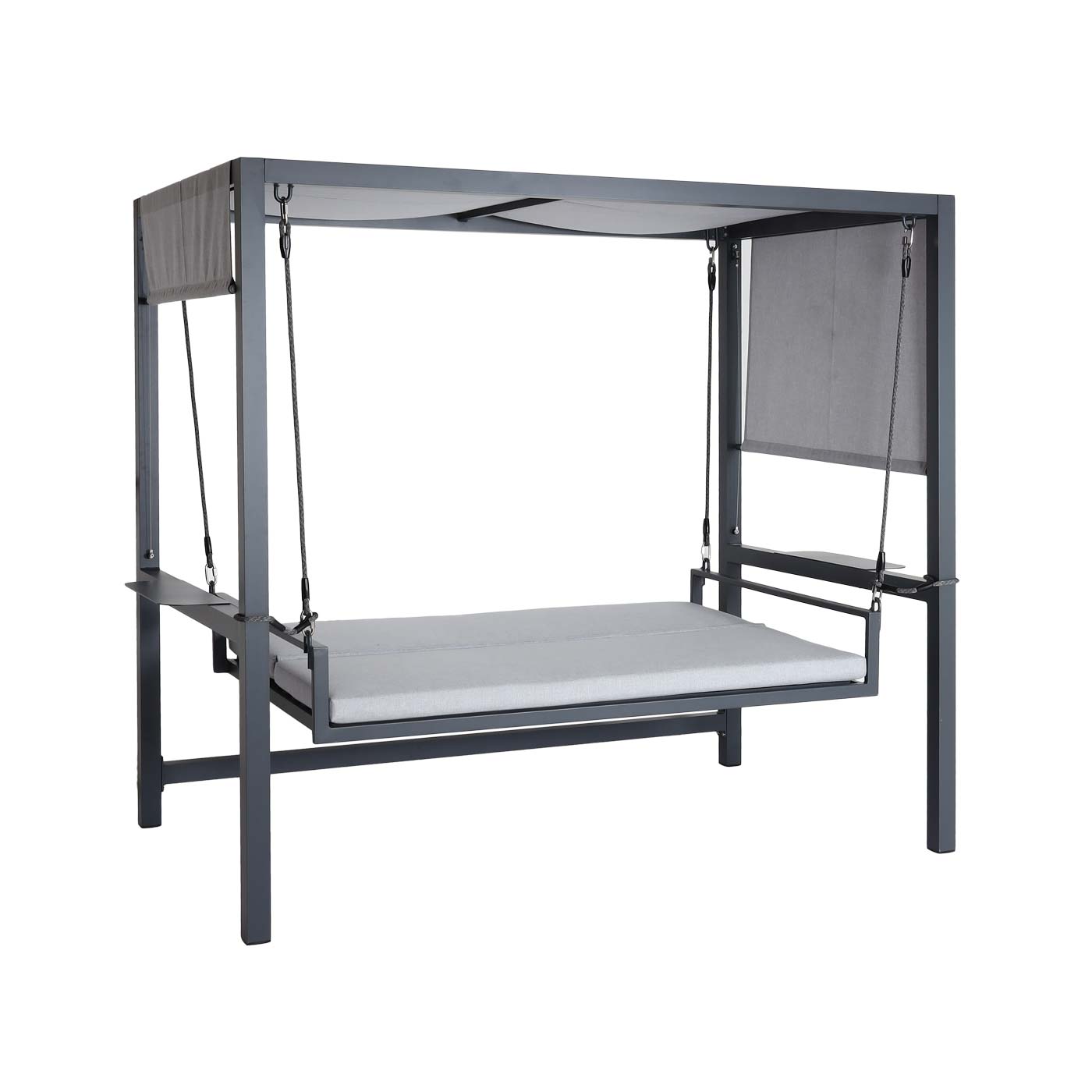 Cosmo Casa - Aluminium Hollywoodschommel - Tuinschommel met Ligfunctie en Dak - Olefin Textiel & Aluminium - Grijs - 195×221×131 cm