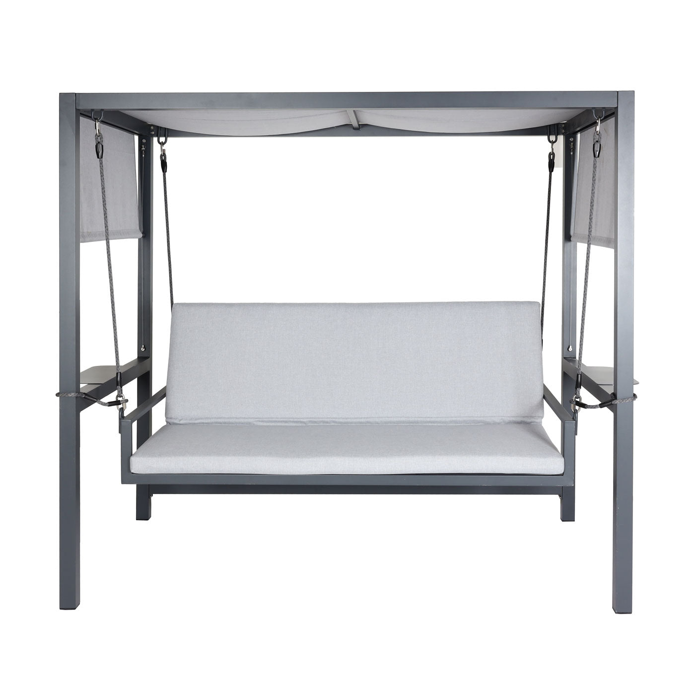 Cosmo Casa - Aluminium Hollywoodschommel - Tuinschommel met Ligfunctie en Dak - Olefin Textiel & Aluminium - Grijs - 195×221×131 cm