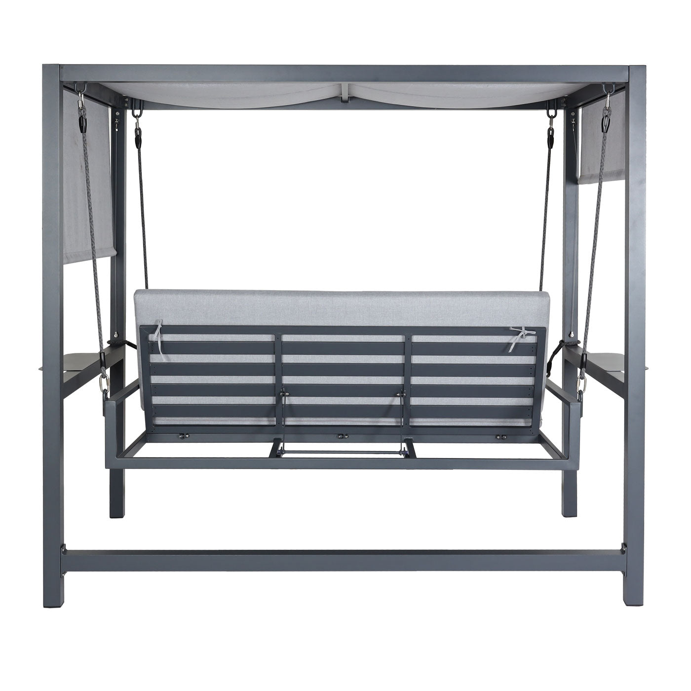 Cosmo Casa - Aluminium Hollywoodschommel - Tuinschommel met Ligfunctie en Dak - Olefin Textiel & Aluminium - Grijs - 195×221×131 cm