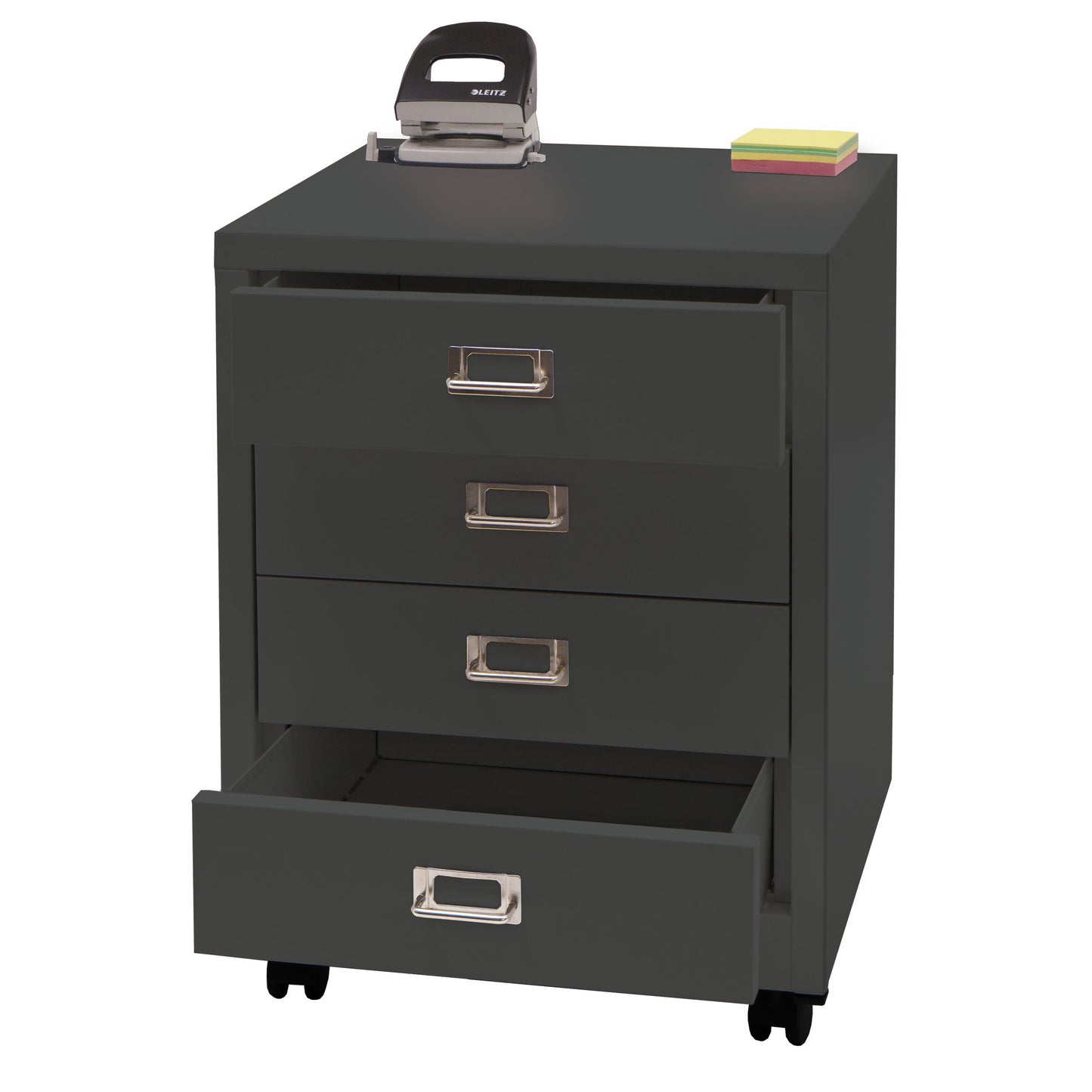 Cosmo Casa - Rolcontainer - Ladekast Archiefkast - Metaal - Donkergrijs - 55×40×41 cm (4 laden)