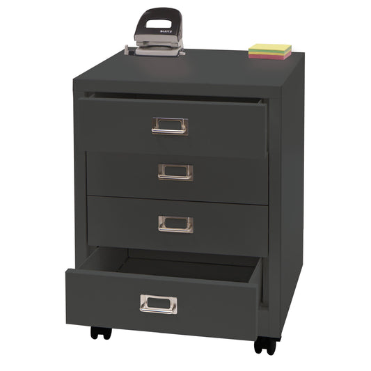 Cosmo Casa - Rolcontainer - Ladekast Archiefkast - Metaal - Donkergrijs - 55×40×41 cm (4 laden)