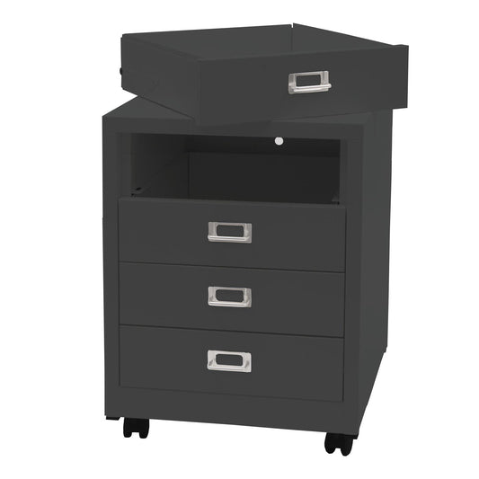 Cosmo Casa - Rolcontainer - Ladekast Archiefkast - Metaal - Donkergrijs - 55×40×41 cm (4 laden)