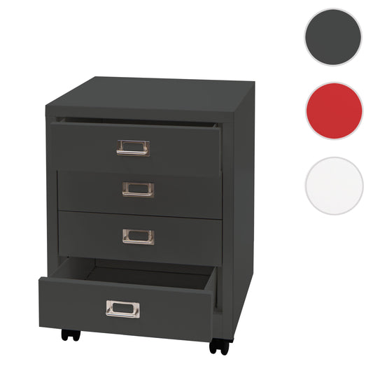 Cosmo Casa - Rolcontainer - Ladekast Archiefkast - Metaal - Donkergrijs - 55×40×41 cm (4 laden)