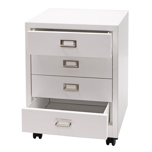 Cosmo Casa - Rolcontainer - Ladekast Archiefkast - Metaal - Wit - 55×40×41 cm (4 laden)