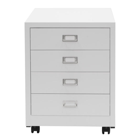 Cosmo Casa - Rolcontainer - Ladekast Archiefkast - Metaal - Wit - 55×40×41 cm (4 laden)