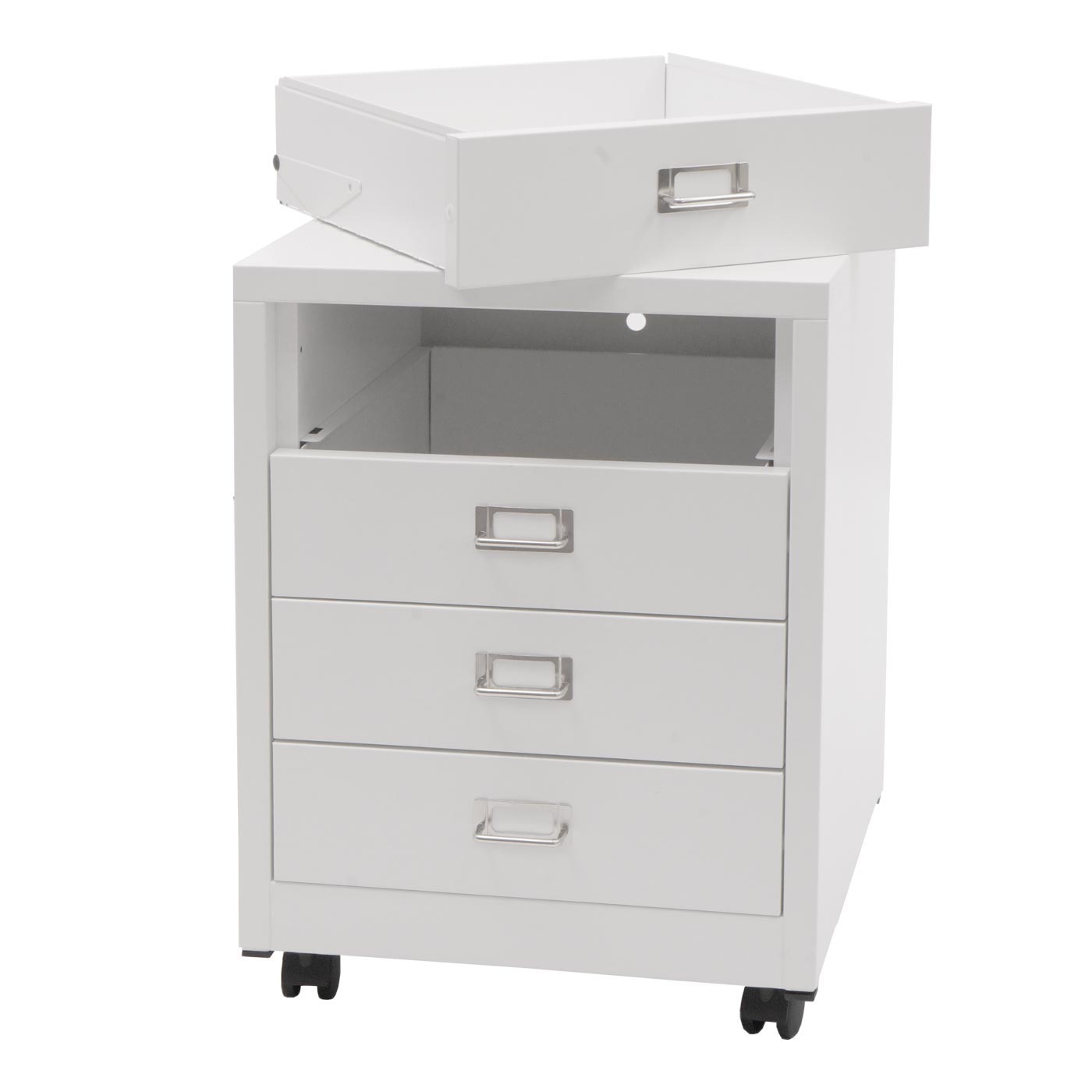 Cosmo Casa - Rolcontainer - Ladekast Archiefkast - Metaal - Wit - 55×40×41 cm (4 laden)