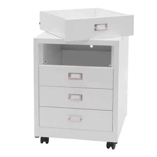 Cosmo Casa - Rolcontainer - Ladekast Archiefkast - Metaal - Wit - 55×40×41 cm (4 laden)