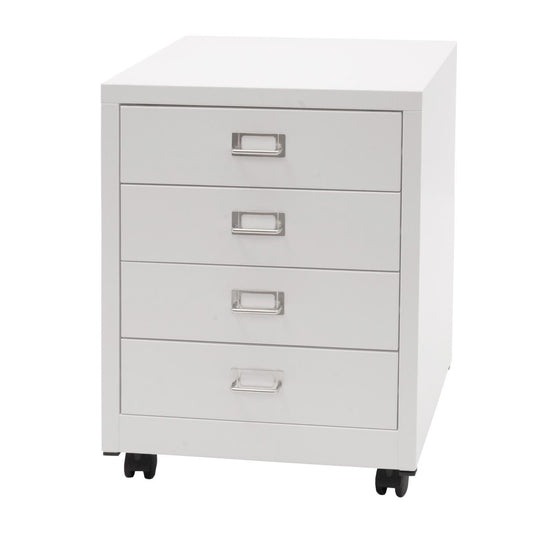 Cosmo Casa - Rolcontainer - Ladekast Archiefkast - Metaal - Wit - 55×40×41 cm (4 laden)