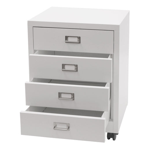 Cosmo Casa - Rolcontainer - Ladekast Archiefkast - Metaal - Wit - 55×40×41 cm (4 laden)