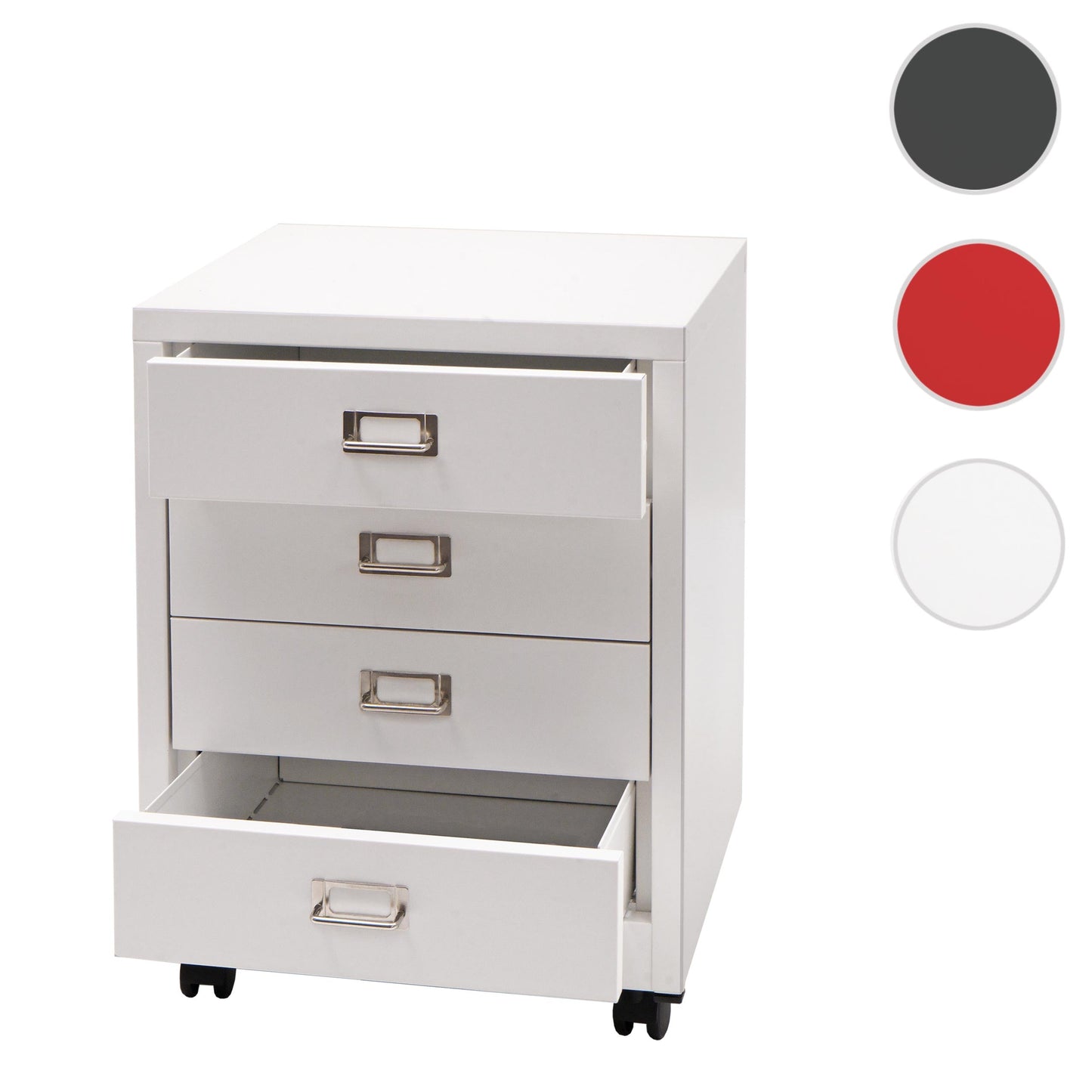 Cosmo Casa - Rolcontainer - Ladekast Archiefkast - Metaal - Wit - 55×40×41 cm (4 laden)