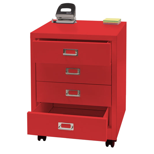 Cosmo Casa - Rolcontainer - Ladekast Archiefkast - Metaal - Rood - 55×40×41 cm (4 laden)