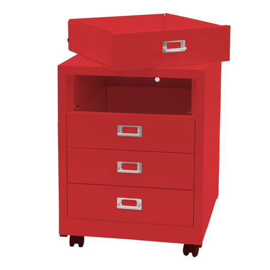 Cosmo Casa - Rolcontainer - Ladekast Archiefkast - Metaal - Rood - 55×40×41 cm (4 laden)
