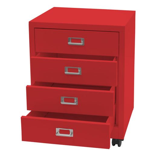 Cosmo Casa - Rolcontainer - Ladekast Archiefkast - Metaal - Rood - 55×40×41 cm (4 laden)