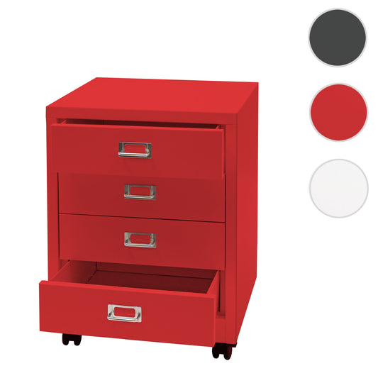 Cosmo Casa - Rolcontainer - Ladekast Archiefkast - Metaal - Rood - 55×40×41 cm (4 laden)
