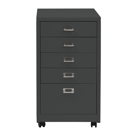 Cosmo Casa - Rolcontainer - Ladekast Archiefkast - Metaal - Donkergrijs - 75×40×41 cm (5 laden)