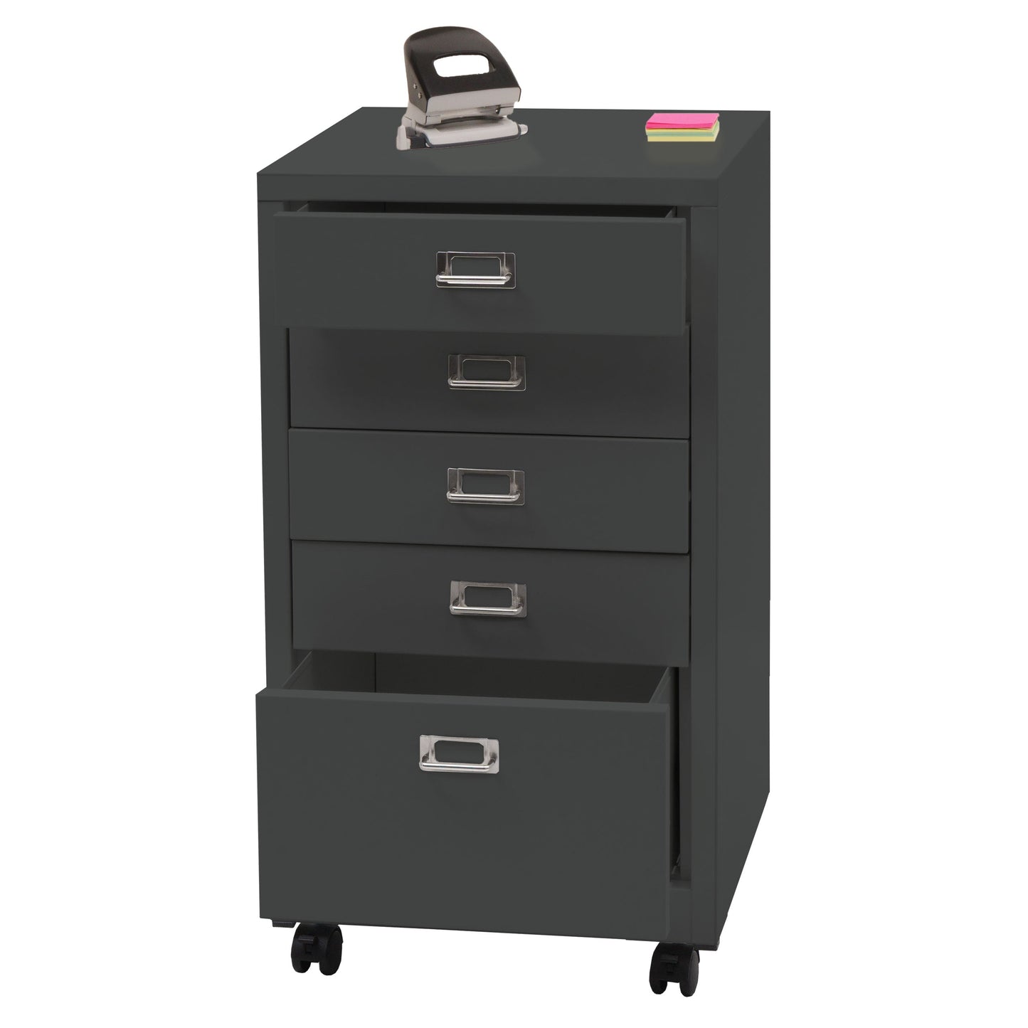 Cosmo Casa - Rolcontainer - Ladekast Archiefkast - Metaal - Donkergrijs - 75×40×41 cm (5 laden)