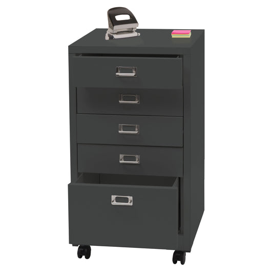 Cosmo Casa - Rolcontainer - Ladekast Archiefkast - Metaal - Donkergrijs - 75×40×41 cm (5 laden)