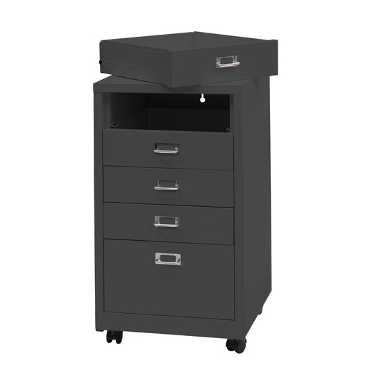 Cosmo Casa - Rolcontainer - Ladekast Archiefkast - Metaal - Donkergrijs - 75×40×41 cm (5 laden)