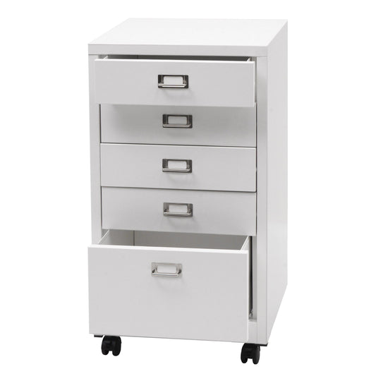 Cosmo Casa - Rolcontainer - Ladekast Archiefkast - Metaal - Wit - 75×40×41 cm (5 laden)