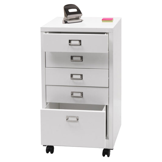 Cosmo Casa - Rolcontainer - Ladekast Archiefkast - Metaal - Wit - 75×40×41 cm (5 laden)