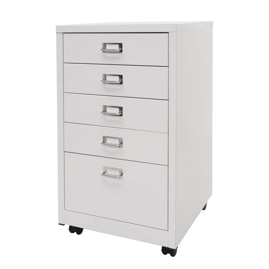 Cosmo Casa - Rolcontainer - Ladekast Archiefkast - Metaal - Wit - 75×40×41 cm (5 laden)