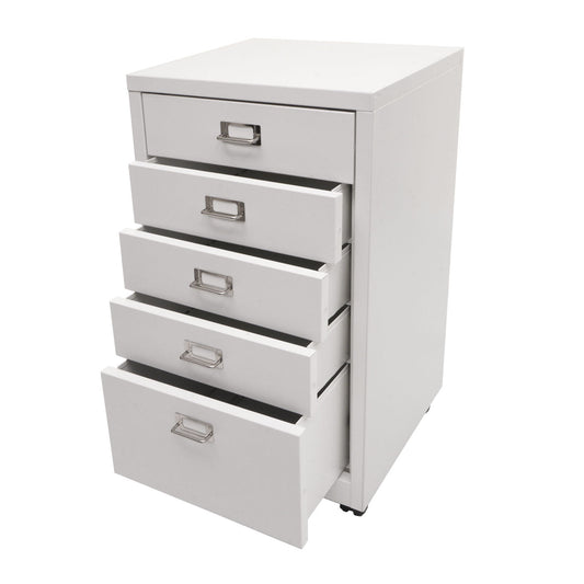 Cosmo Casa - Rolcontainer - Ladekast Archiefkast - Metaal - Wit - 75×40×41 cm (5 laden)