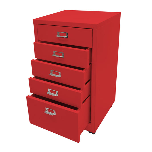 Cosmo Casa - Rolcontainer - Ladekast Archiefkast - Metaal - Rood - 75×40×41 cm (5 laden)