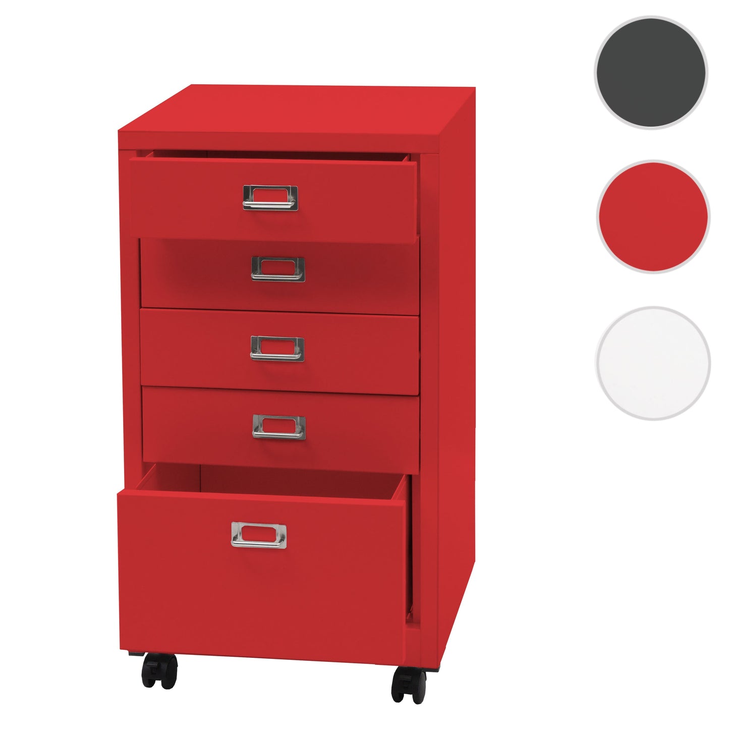Cosmo Casa - Rolcontainer - Ladekast Archiefkast - Metaal - Rood - 75×40×41 cm (5 laden)